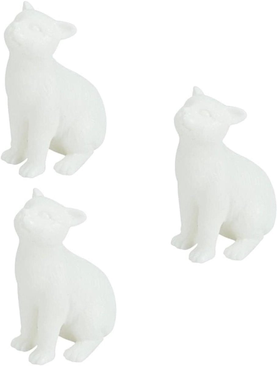 Set van 3 abstracte keramische katten beeldjes in het wit voor decoratie op tafel