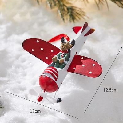 Uplift Treasures Retro Iron Santa Airplane Christmas Tree Ornament elk