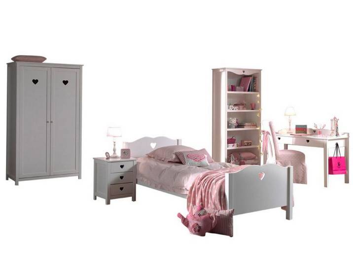 58 aufm Kessel Jugendzimmer-Set Kinderzimmer Kamila 11 Kinderzimmer Möbel Set Mädchen MDF Weiß, (inkl. Versand, Lieferung bis Verwendungsstelle), Einzelbett, Nachtkonsole, Schreibtisch, Regal und Kleiderschrank