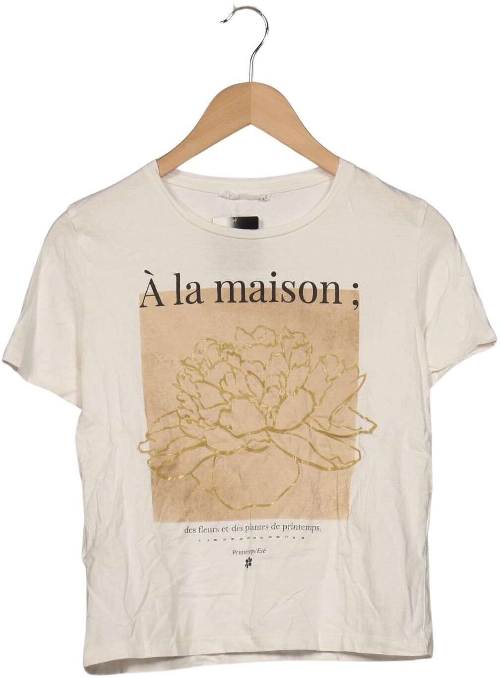 Mango Damen T-Shirt, Cremeweiß, Gr. XS, Baumwolle - Second Hand