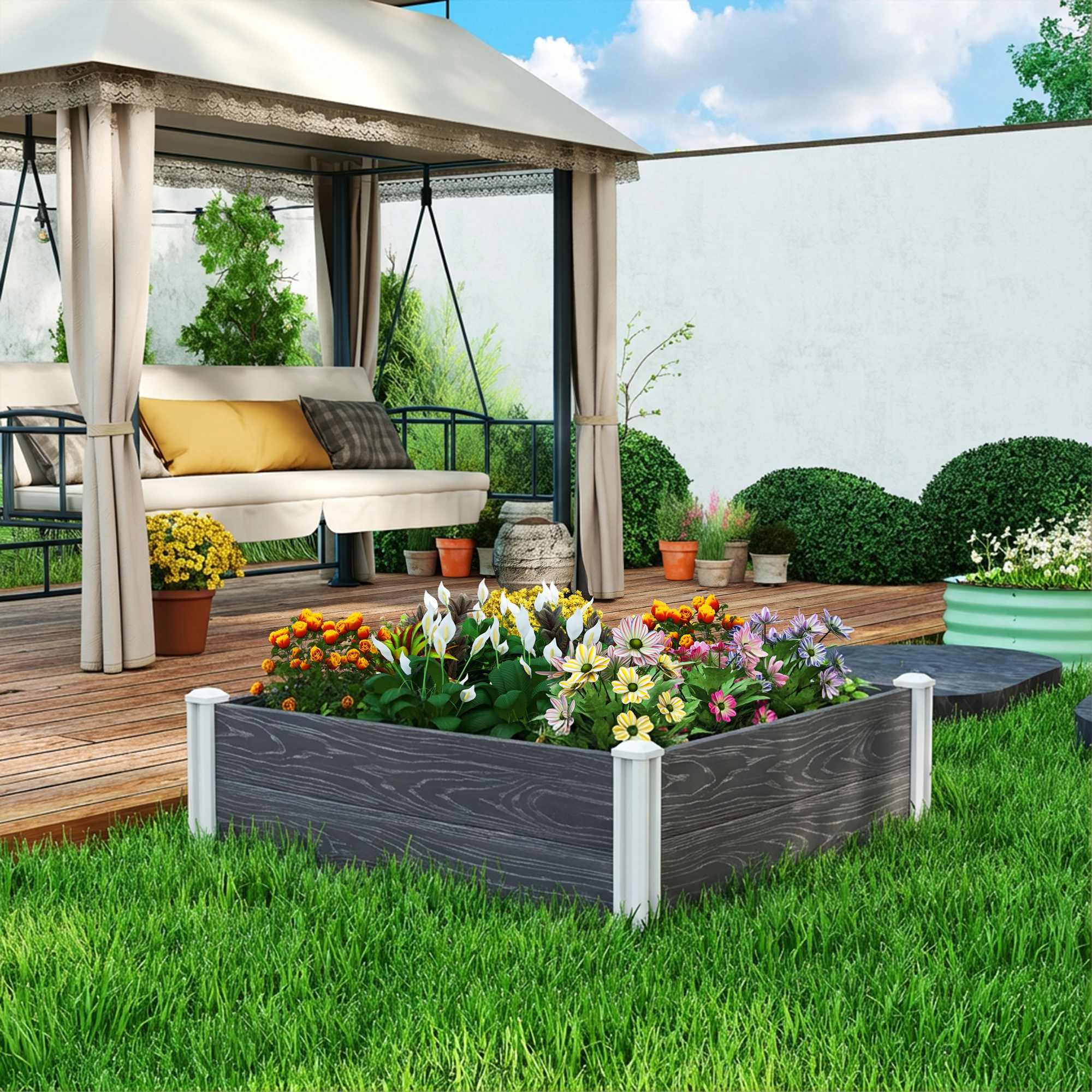 Outsunny Letto Rialzato da Giardino Fioriera Orto Rialzato 102x102x33 cm Grigio   Aosom Italy