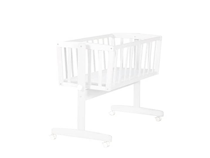 roba Babywiege inkl. Matratze 40 x 90 cm - Wiegefunktion mit Feststellknopf + Bremsrollensatz - Wiegen Set für Babys - Holz weiß