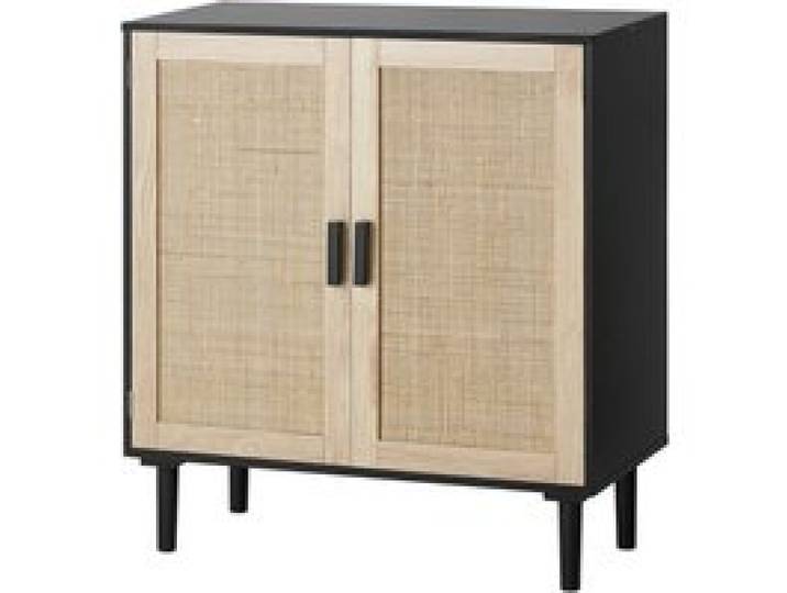 VEVOR Armoire en rotin 80 x 37,5 x 88 cm, armoire de rangement en rotin avec 2 portes magnétiques et étagères réglables, commode en rotin polyvalente, buffet pour couloir, entrée, salon, cuisine, noir