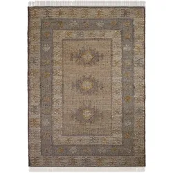 NATURTEPPICH handgewebt mit Fransen BERMEO, im Vintage-Stil, Natur, 200 x 290 cm