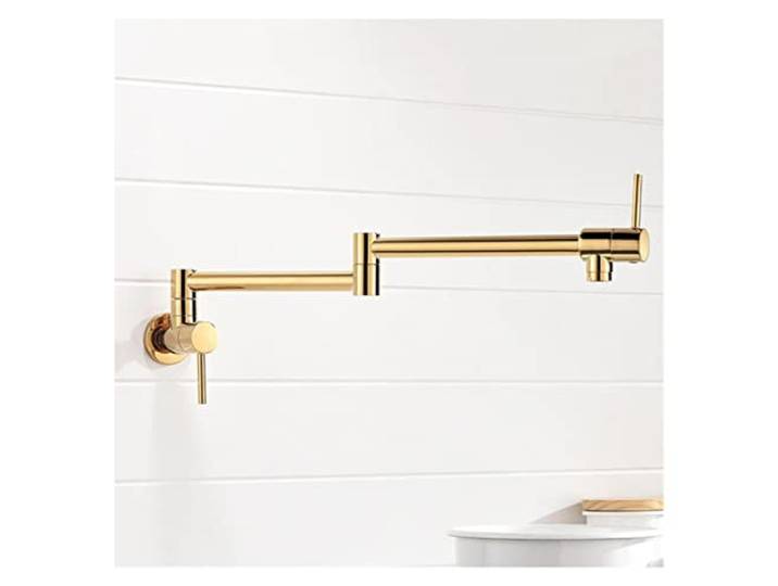 Küchenarmatur, Klappbarer Einzel-Küchenarmatur Spüle Topffüller Wasserhahn Kaltwasser Wandmontage Messingarmaturen Chrom gebürstetes Nickel Öl eingerieben(Golden A)