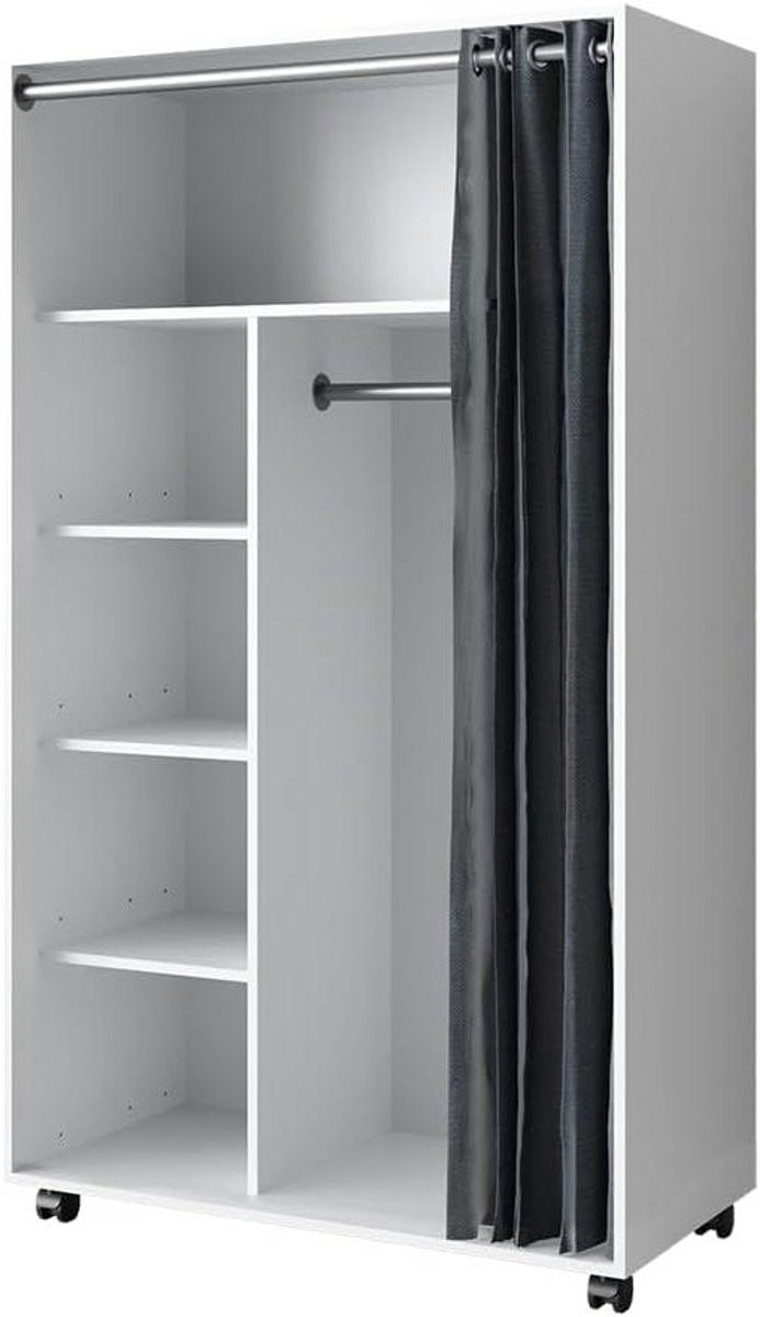 Mobiele opbergkast met wielen voor kleding en slaapkamers, wit, H 168 cm