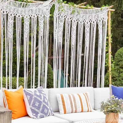 "Lush Decor Boho Macrame Textured Indoor/Outdoor Window Curtain/Wedding Backdrop - 84"" x 50"""
