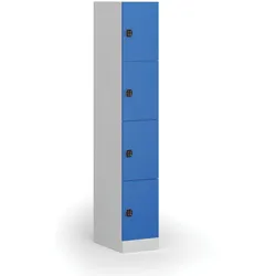 Schließfachschrank S1, 4 Fächer, 1850 x 300 x 500 mm, Codeschloss, blaue Tür