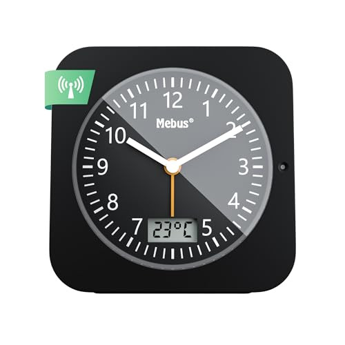 Mebus Draadloze wekker met thermometer, datumweergave en snooze-functie, groot vierkant display met achtergrondverlichting, zwart, model 25609