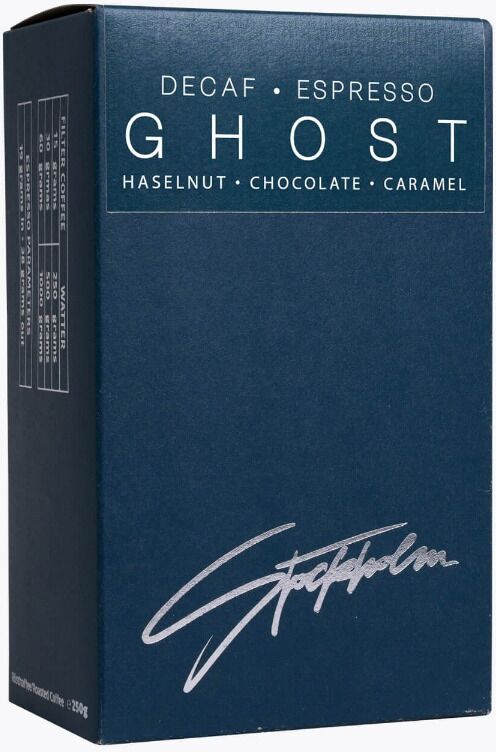 Stockholm Coffee Roasters Ghost Blend cafeïnevrij 250 g   Hele bonen   Peru, Jaén, Cajamarca   Medium roast Arabica met hazelnoot, chocolade & karamel