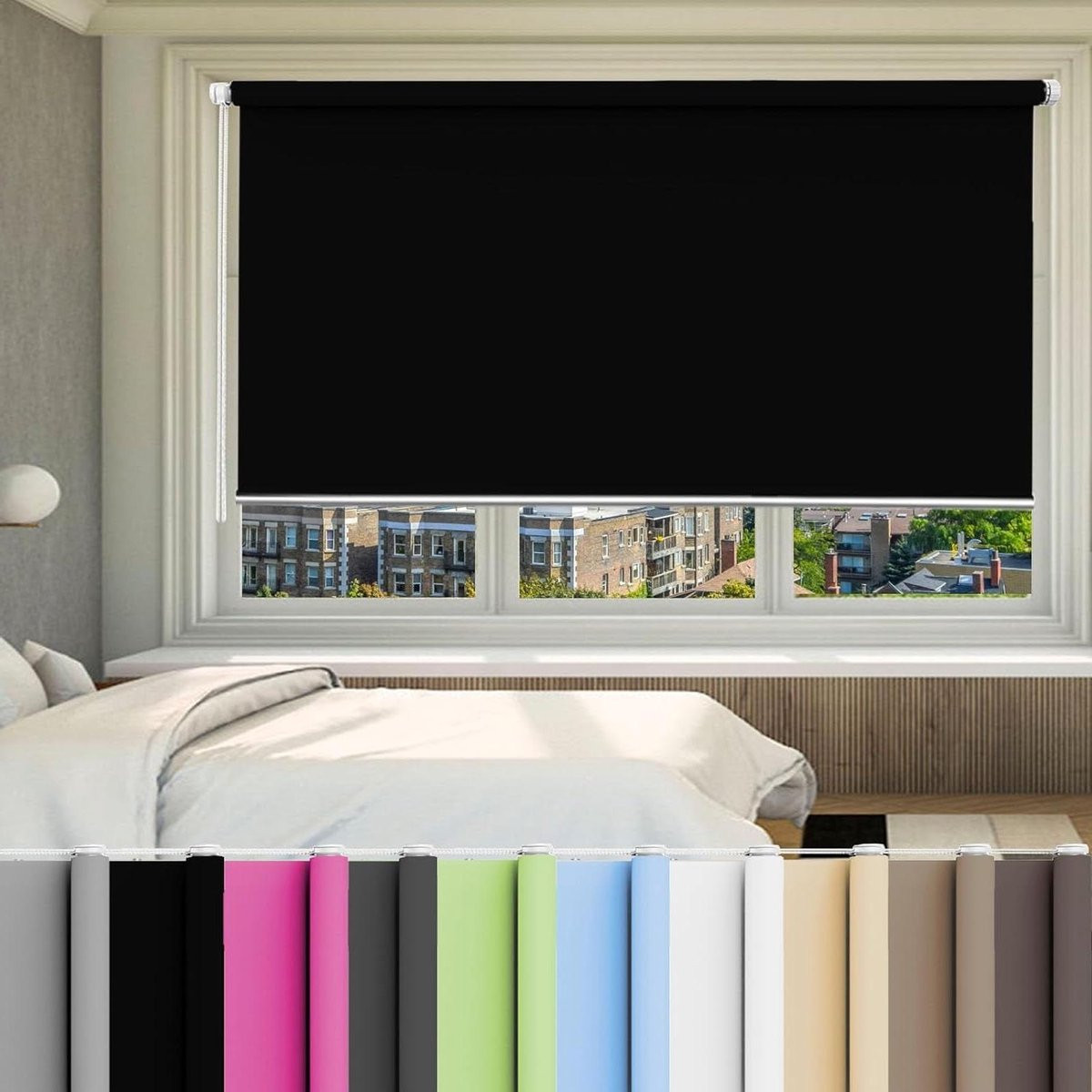 Zwart Rolgordijn Textiel - Verduisterend Privacygordijn voor Raamdecoratie - Binnenmontage - 100 x 190 cm