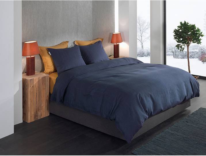 Flanell-Bettwäsche Spina 155 x 220 cm + Kissen 80 x 80 cm Blau/Dunkelblau