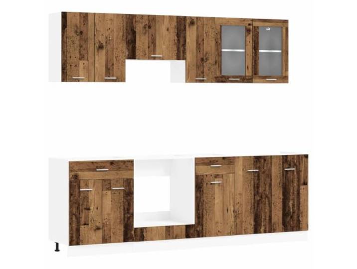 HKTMGDNG Küchenzeile Lyon 8-teilig Küchenschrank Set aus Holzwerkstoff Vielseitige Küchenmöbel für Küche und Speisekammer mit 11 Türen und 2 Schubladen für strukturierte Ordnung im Haushalt.