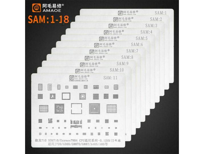 Amaoe SAM1-18 BGA Reball pochoir pour Samsung toutes séries A S Note J gamme complète Exynos CPU puissance PA WIFI chargeur IC étain Net réparation
