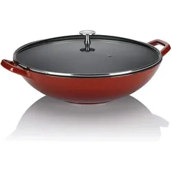 kela Wok mit feuerfestem Deckel, Gusseisen, Emaille-Beschichtung, Hohe Wärmespeicherung
