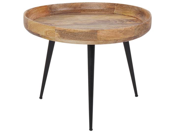 Beliani Couchtisch Mangoholz hellbraun/schwarz 49 cm Edna, Schwarz, Hellbraun, Holz, 49x40x49 cm, Wohnzimmer, Wohnzimmertische, Couchtische