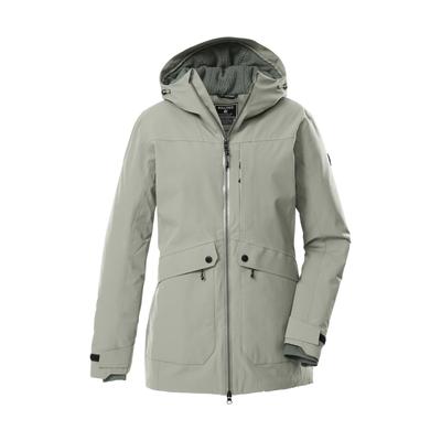 Parka KILLTEC "KOW 16 WMN PRK", Damen, Gr. 42, grün (graugrün), Obermaterial: 100% Polyester.Futter: 100% Polyamid.Futter 2: 100% Polyester.Füllung: 100% Polyester, Jacken Parka, Wasser- u. winddichter Damen Funktionsparka mit hoher Atmungsaktivität