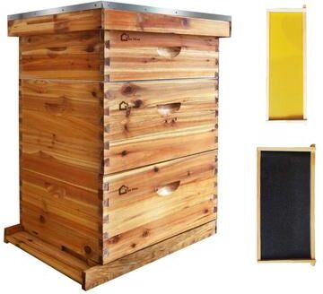 Garvee Solid Fir Wood Beehive Traditional 2 Deep 1 Medium 22x18x30
