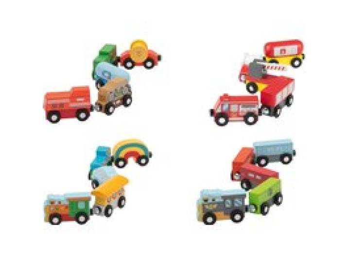 LUPILU® Camion / train de pompiers / train pour enfants / train de marchandises, 5 pièces.
