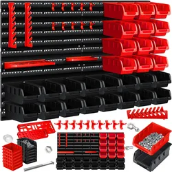 MASKO® Wandregal + Stapelboxen + Werkzeughalter   45 tlg Box   Erweiterbar   Werkstattregal Lagerregal Steckregal Set Box   Sichtlagerkästen   Kleinteilemagazin   Sortimentskasten   Werkstatt