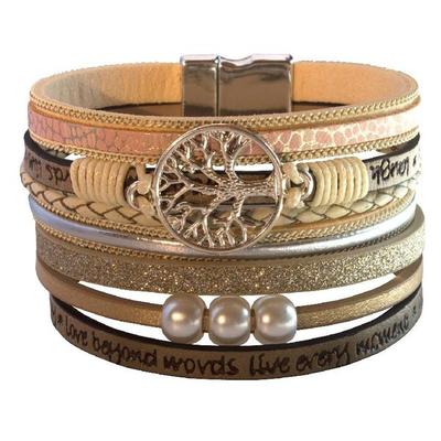 Armband 'Baum des Lebens' Kunstleder beige, Metall silberfarben