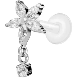 PTFE Labret mit Innengewinde + Titan-Aufsatz KRISTALLBLUME + KRISTALL
