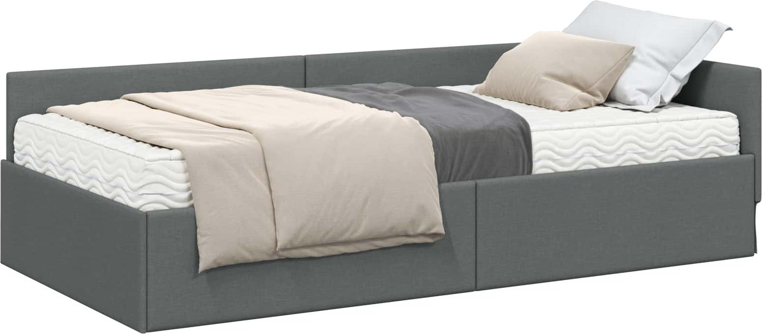 Eckbettgestell mit Matratze 2 stk. Dunkelgrau 90 x 190 cm Stoff