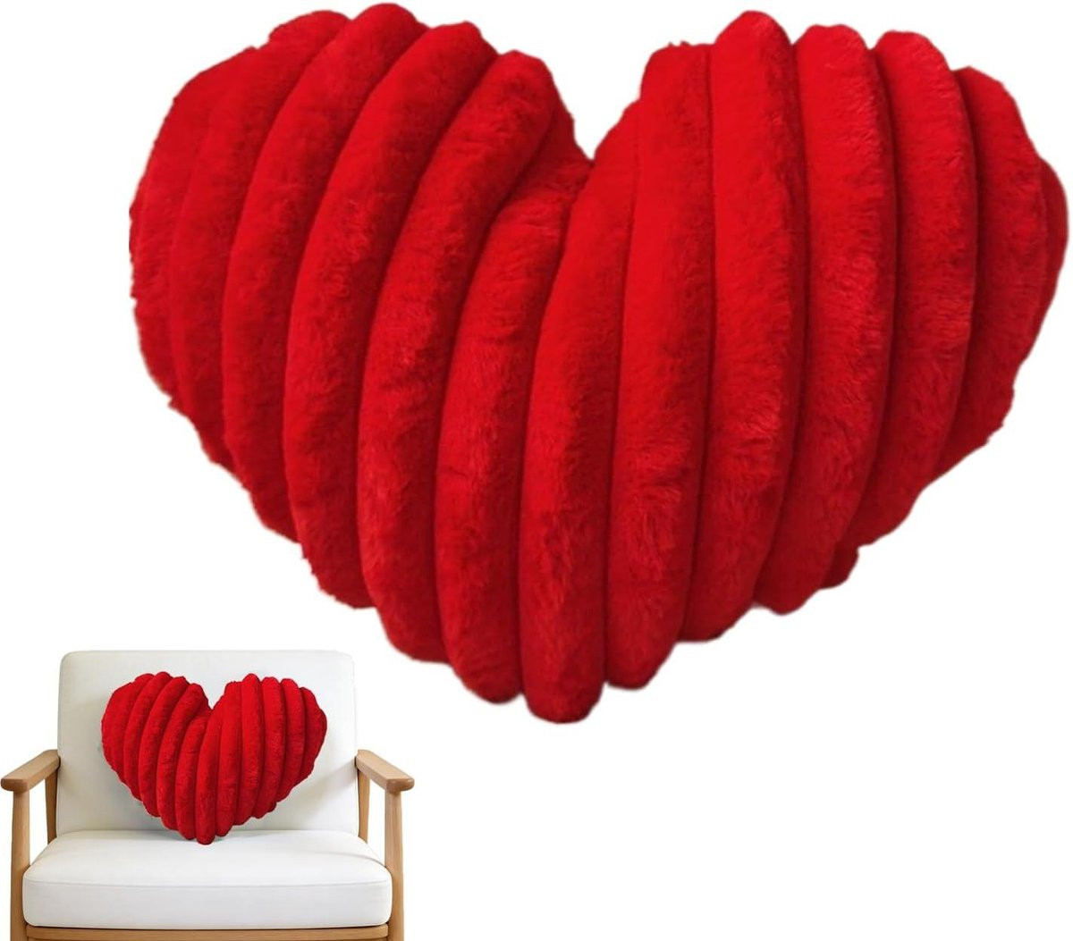 Rood Hartvormig Pluche Sierkussen met Zachte Polyestervulling - 40 x 35 cm