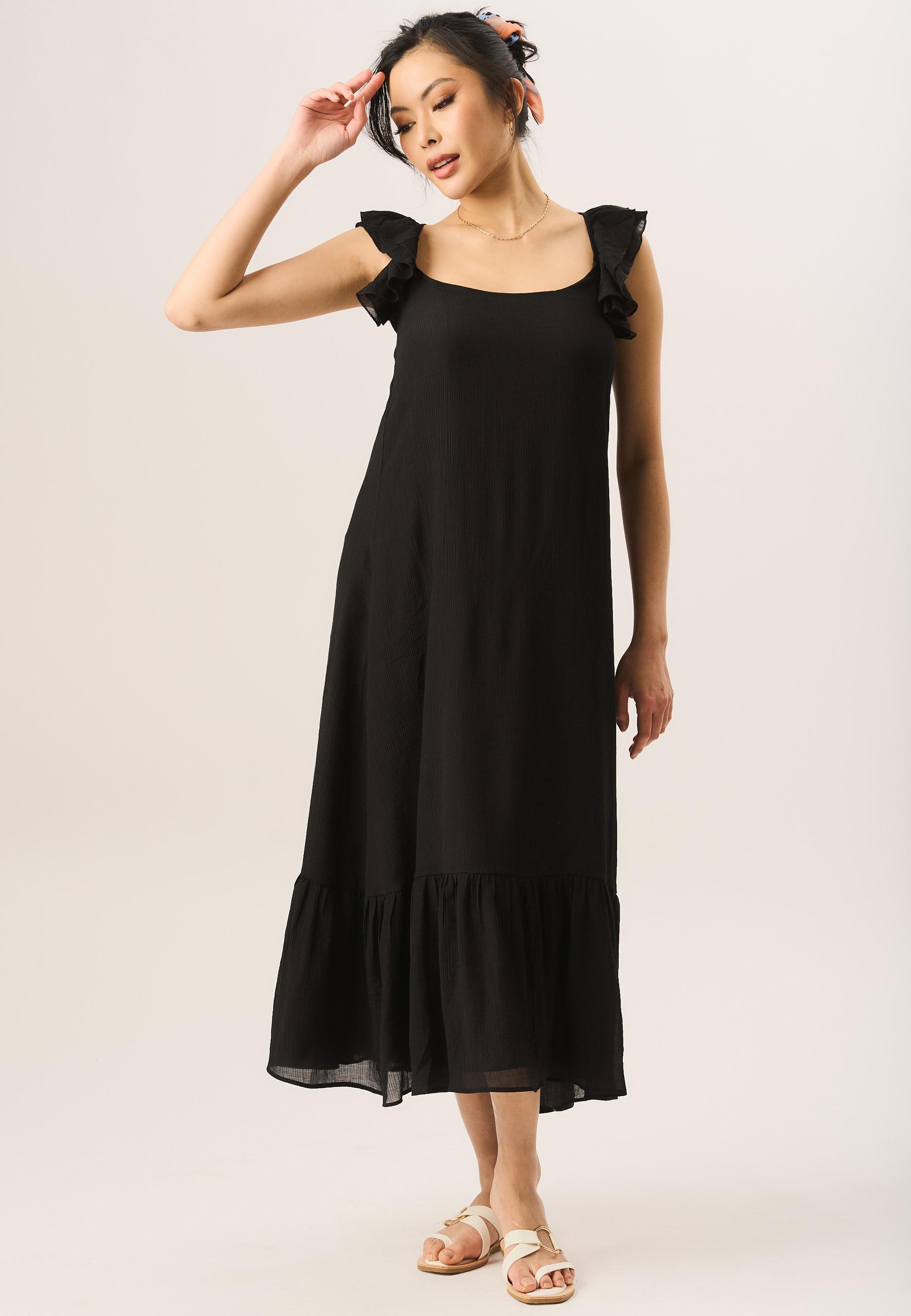 Rüschen-Maxikleid mit kurzen Ärmeln