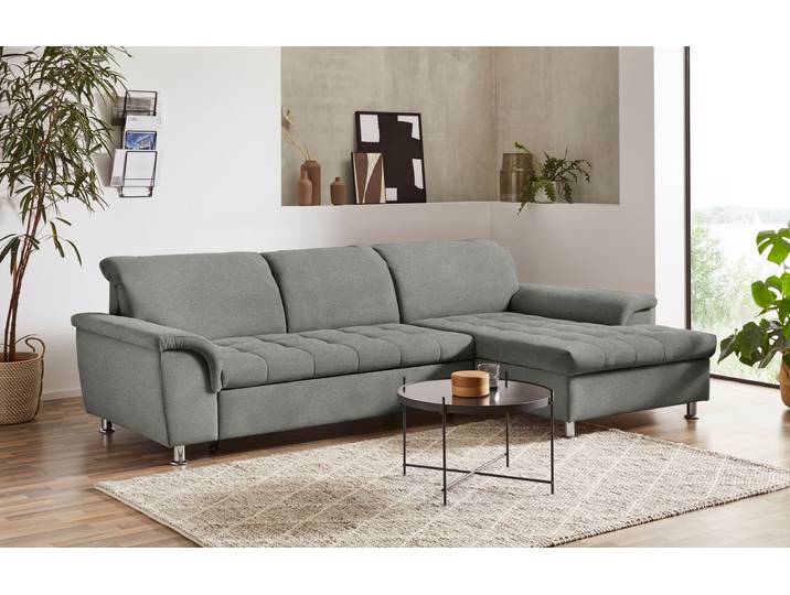 Ecksofa, Struktur Stoff, Silber, 279×170 cm, Mit Kopfteilverstellung, Modern, Domo-collection