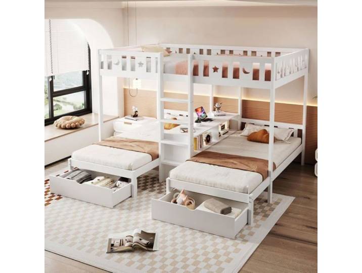 lit 3 places 3 couchages (140x200 + 2x90x200). Design vertical pour maximiser l'espace de jeu. Sécurité maximale ga LITS SUPERPOSES