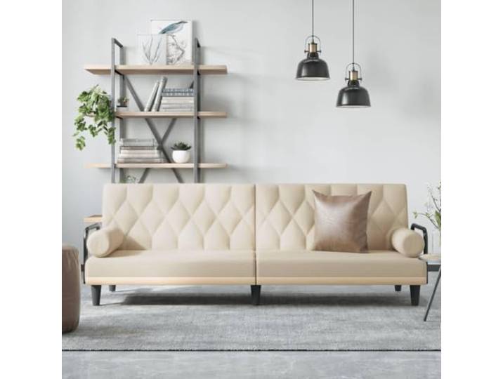 pokgdf Schlafsofa mit Armlehnen Creme Stoff Verstellbare Rueckenlehne, Gästebett, Sperrholzrahmen, Kissen inklusive