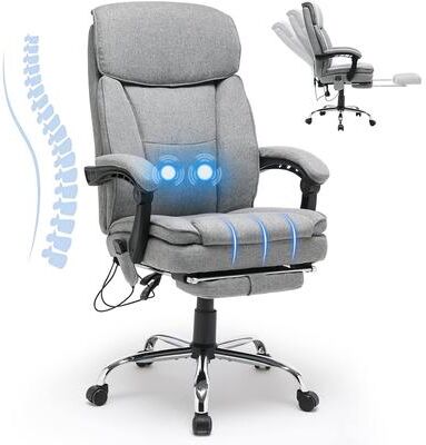 EROMMY Massage Reclining Office Chair with Breathable Fabric & Footrest, Grey - N/A