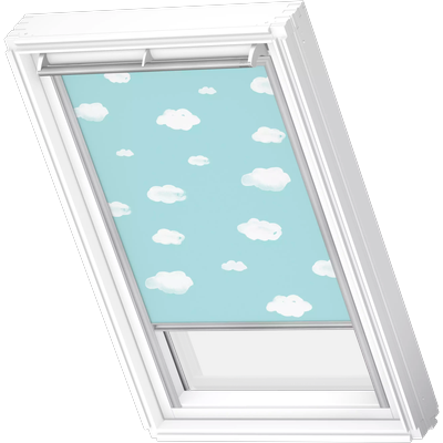 Verdunklungsrollo VELUX "DKL 4660S", blau (kids blauer himmel, alufarben), MK10, stufenlos positionierbar, Polyester, Rollos, Verdunklungsrollo, alufarbene Führungsschienen & Griffleiste