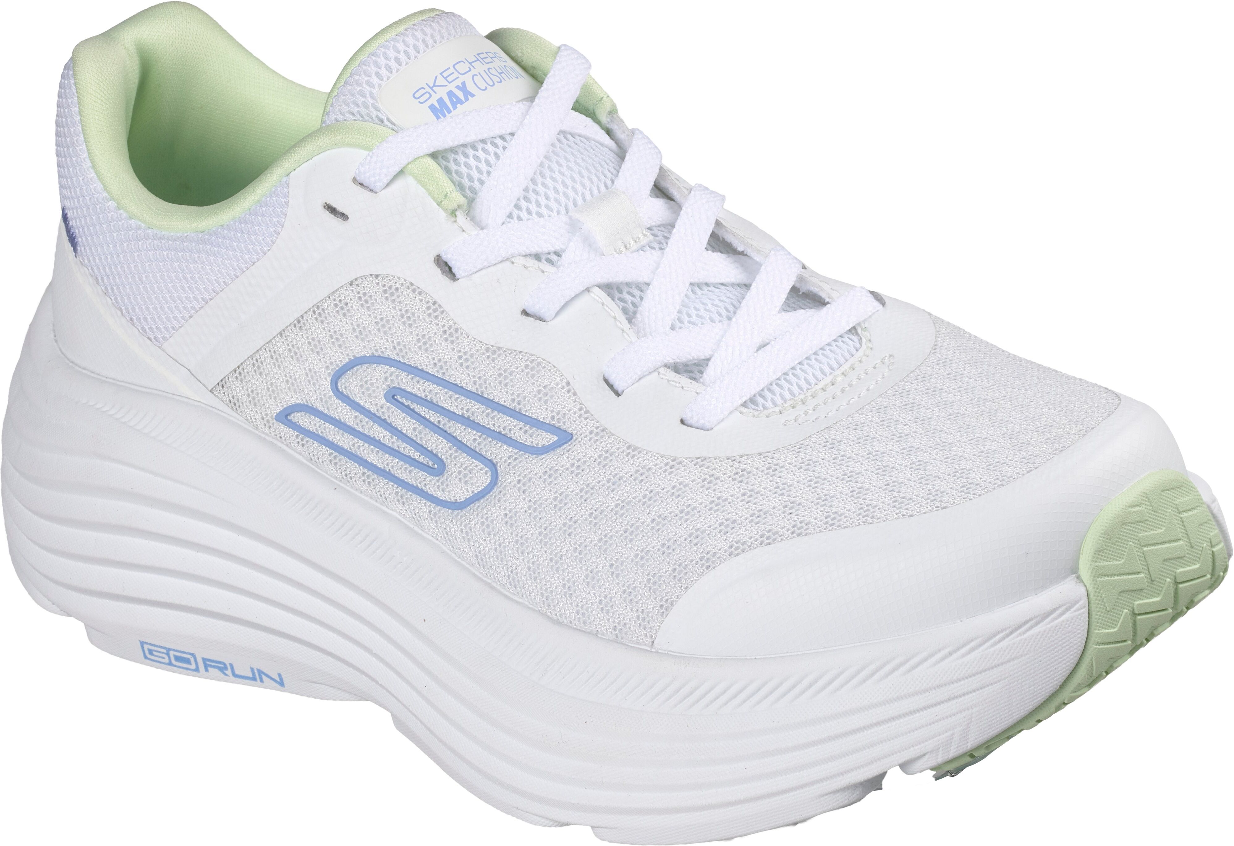 Sneaker SKECHERS "MAX CUSHIONING", Damen, Gr. 41, Textil, weiss (weiß, mint), Lederimitat, Mesh, Schuhe Sneaker, Laufschuh, Sportschuh, Schnürschuh, Freizeitschuh mit Max Cushioning weiß, mint 41, Textil