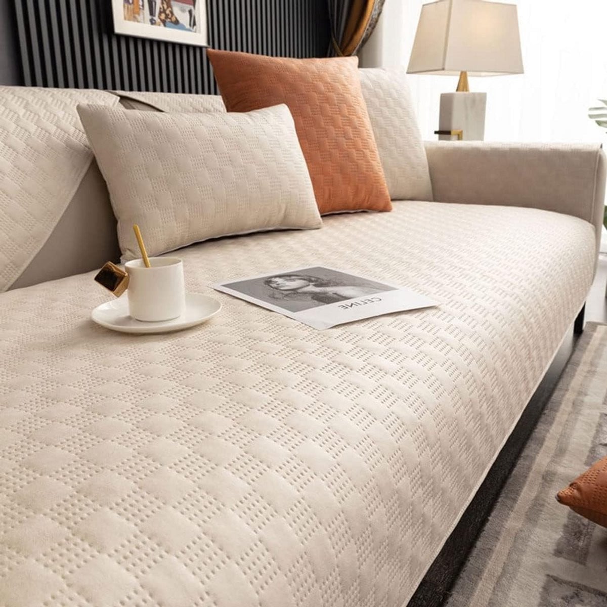 Waterdichte en wasbare sofa kussenhoes voor hoekbanken en zitmeubels, beige