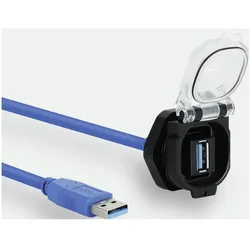 Lütze Einbaudose USB-3.0 A/A F/M 180° 3,0m PVC PC mit Klappdeckel USB-3.0 A/A F/M 180, Elektronikkabel + Stecker, Schwarz