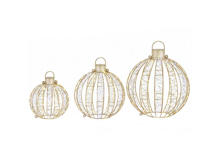 Outsunny Weihnachtsbeleuchtung 3er Set Metall Polyester Goldfarben, 50x60x50 cm, Dekoration, Weihnachtsdekoration