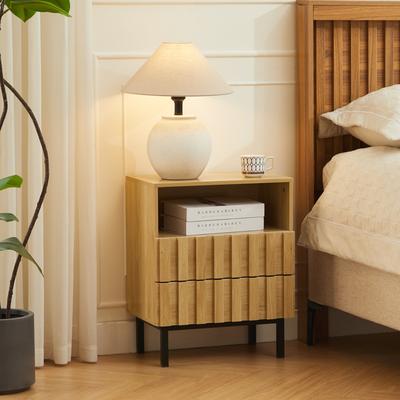 eclife Mid Century Woodgrain Nightstand Pair 2 Drawers Bedside Table