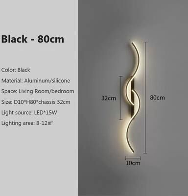 Uplift Picks Modern Linear LED Wall Light Minimalist Wall Sconce black (80 Cm) cool White