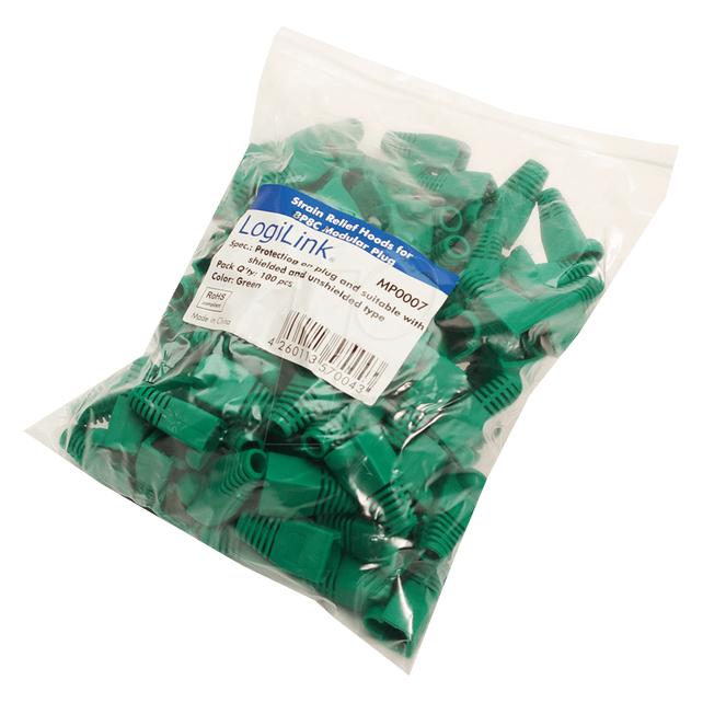 LogiLink Knickschutztülle für RJ45 Stecker, 5,5 mm, grün Kunststoffgehäuse, Inhalt: 100 Stück, in Polybeutel (Stecker Tülle) (MP0007)