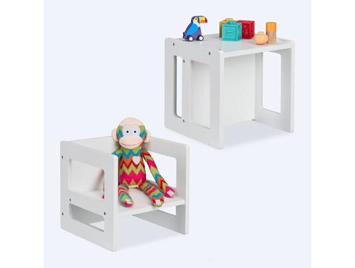 Relaxdays Sitzhocker Kinder 2er Set, Wendehocker, 2 Sitzhöhen, weiß