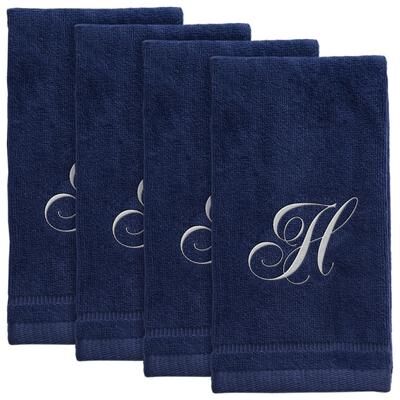 Creative Labs Monogrammed Navy Blue Towels Fingertip Embroidered with Initials
