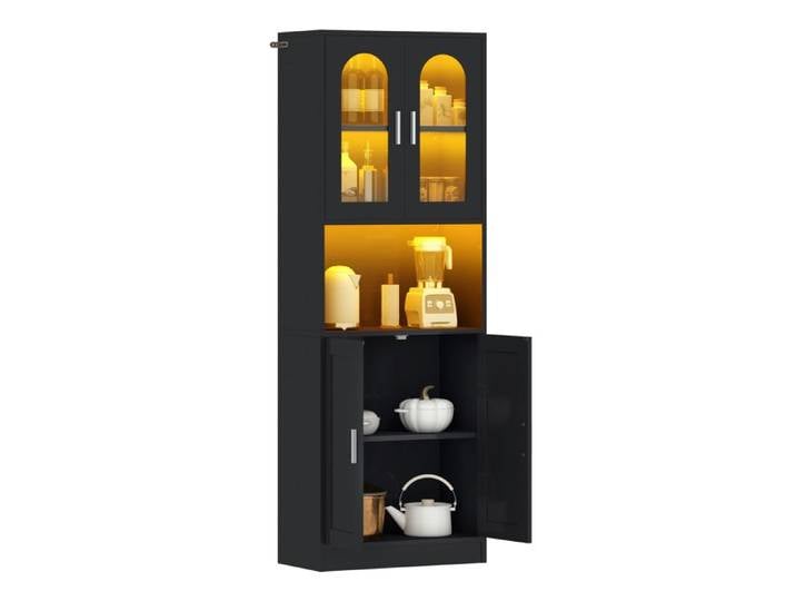 Bibliothèque haute BALCONERA avec portes d'armoire meuble de rangement avec éclairage noir