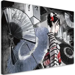 WANDBILD geisha mit einem fan