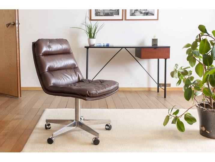 Chaise de bureau en cuir marron Breunor