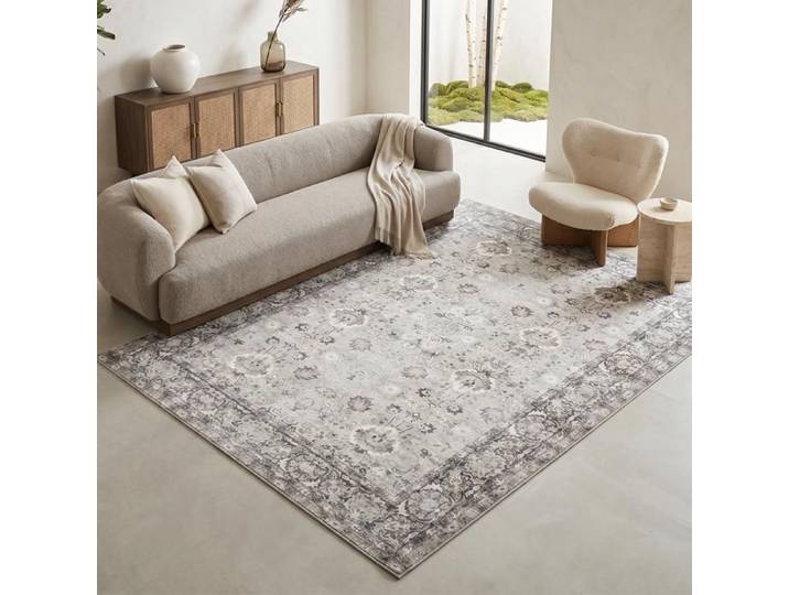 Tapis Oriental TAPISO Ispahan Imprimé Vintage Motif Floral Estompé - Antidérapant Beige Crème Gris Salon Chambre Oeko-Tex 180x250