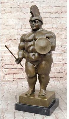 Bronzhaus Greek Or Roman Warrior By Botero Bronze Sculpture Marble Base Statue Figurine Decor