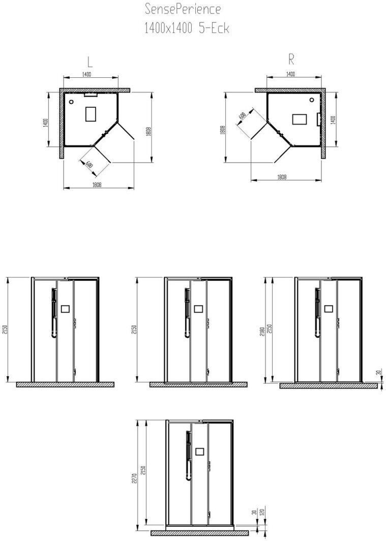 Hoesch Dampfkabine SensePerience 5-Eck 1400 bodenbündig 533441B.550