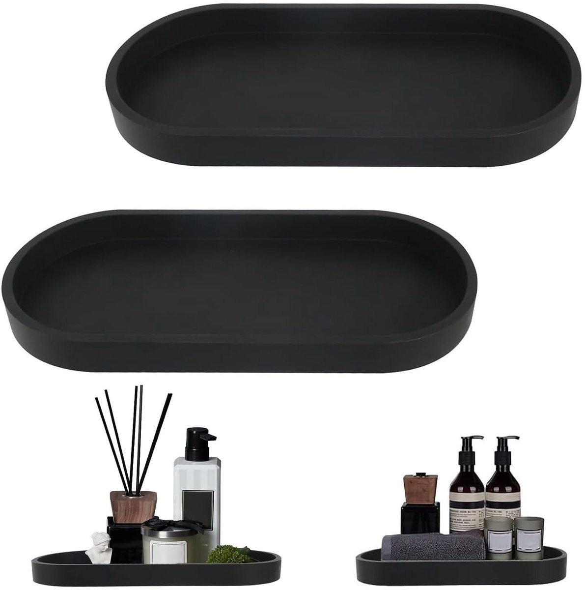 By Shayne Organisatie Dienblad en Opbergdoos voor Badkamer of Keuken, 2 stuks, Zwart, Silicone